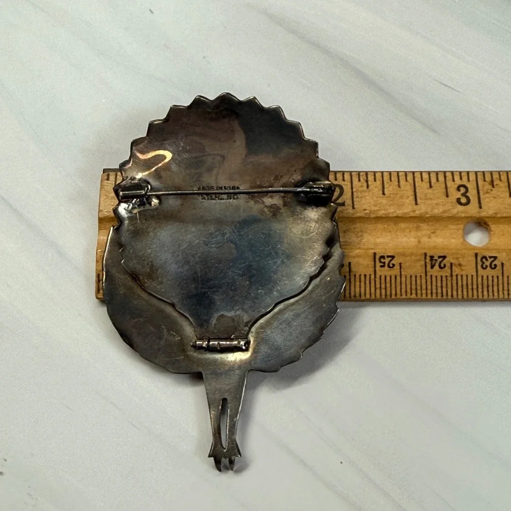Vintage Siam Sterling Silver Niello Peacock Brooch Hinged Articulated Tail 22.9g